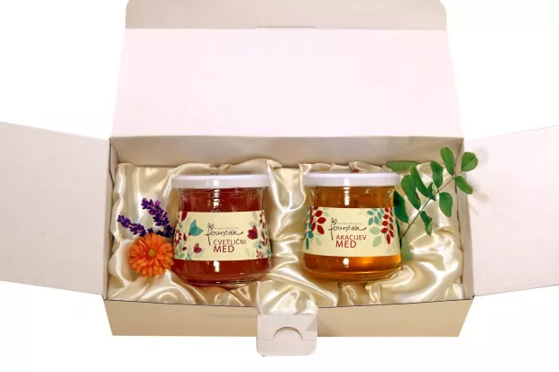 Čebelarstvo Ferenčak - Darilna embalaža z dvema kozarcema medu