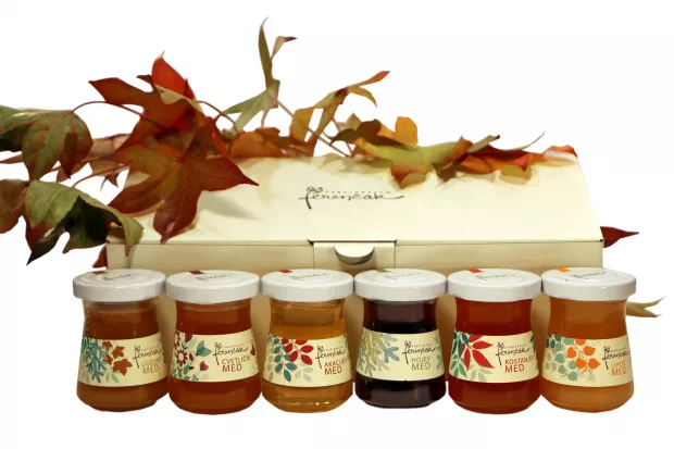 Darilna embalaža s kolekcijo šestih vrst medu